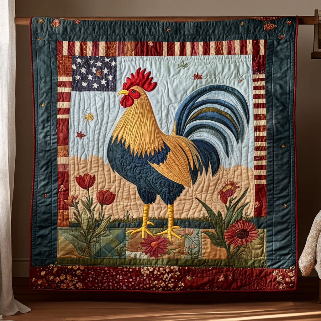 American Rooster Quilt Blanket USA Flag Chicken Related Gifts For Patriots
