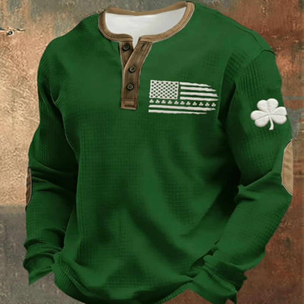 American Shamrock Flag Button Long Sleeve Shirt St Patrick's Day Outfit Gift Ideas For Him