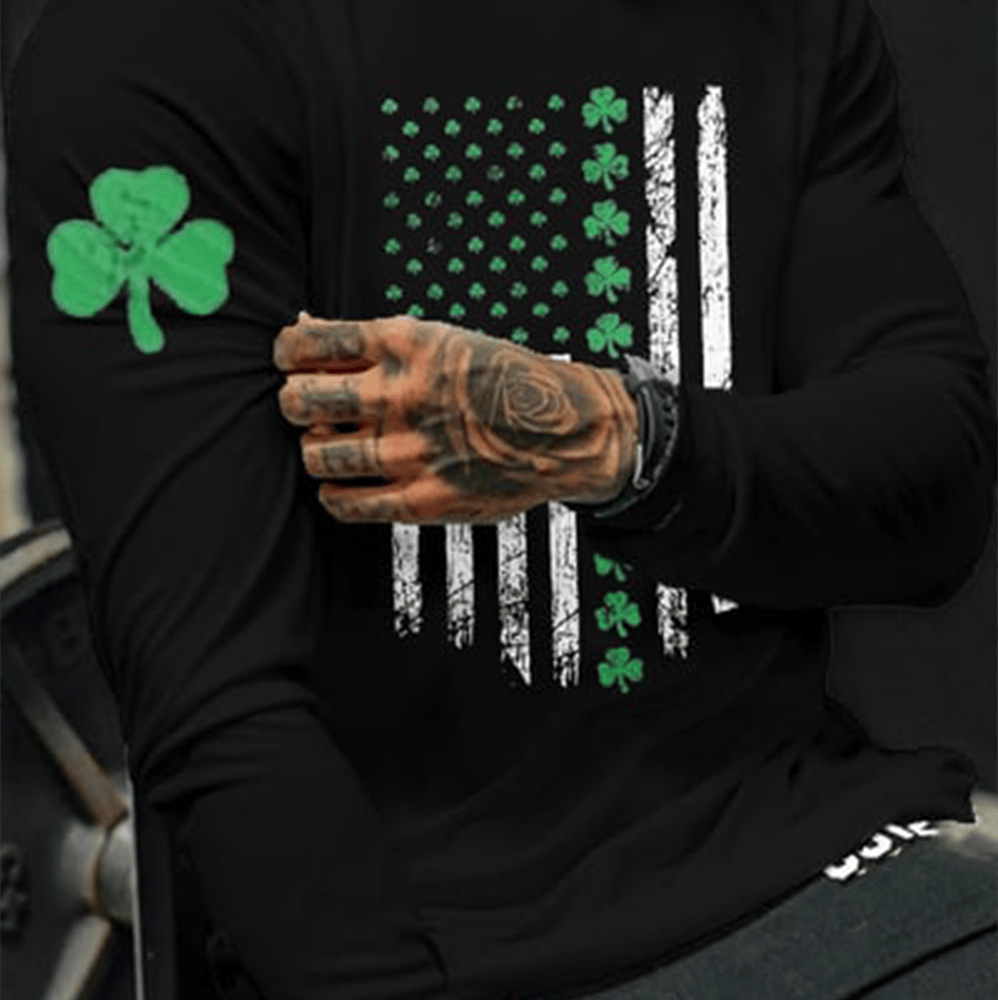 American Shamrock Flag Lucky Charm Long Sleeve Shirt St Patrick's Day Outfit St Patrick's Stuff