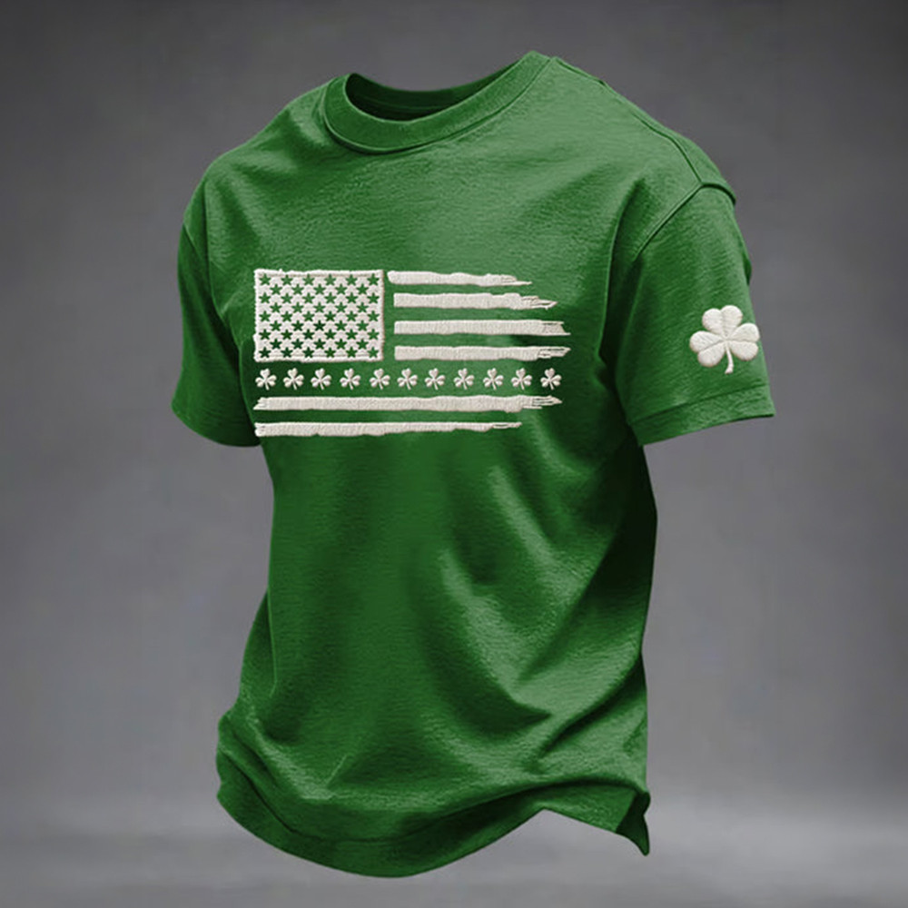 American Shamrock Flag T-Shirt Saint Patricks Day Clothes Gift Idea For Boyfriend