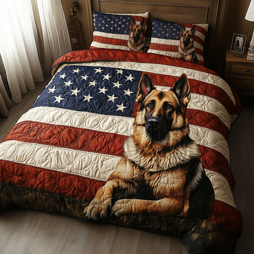 American Shepherd Quilted Bedding Set Best Bed Sheet Set Gift For German Shepherd Lover