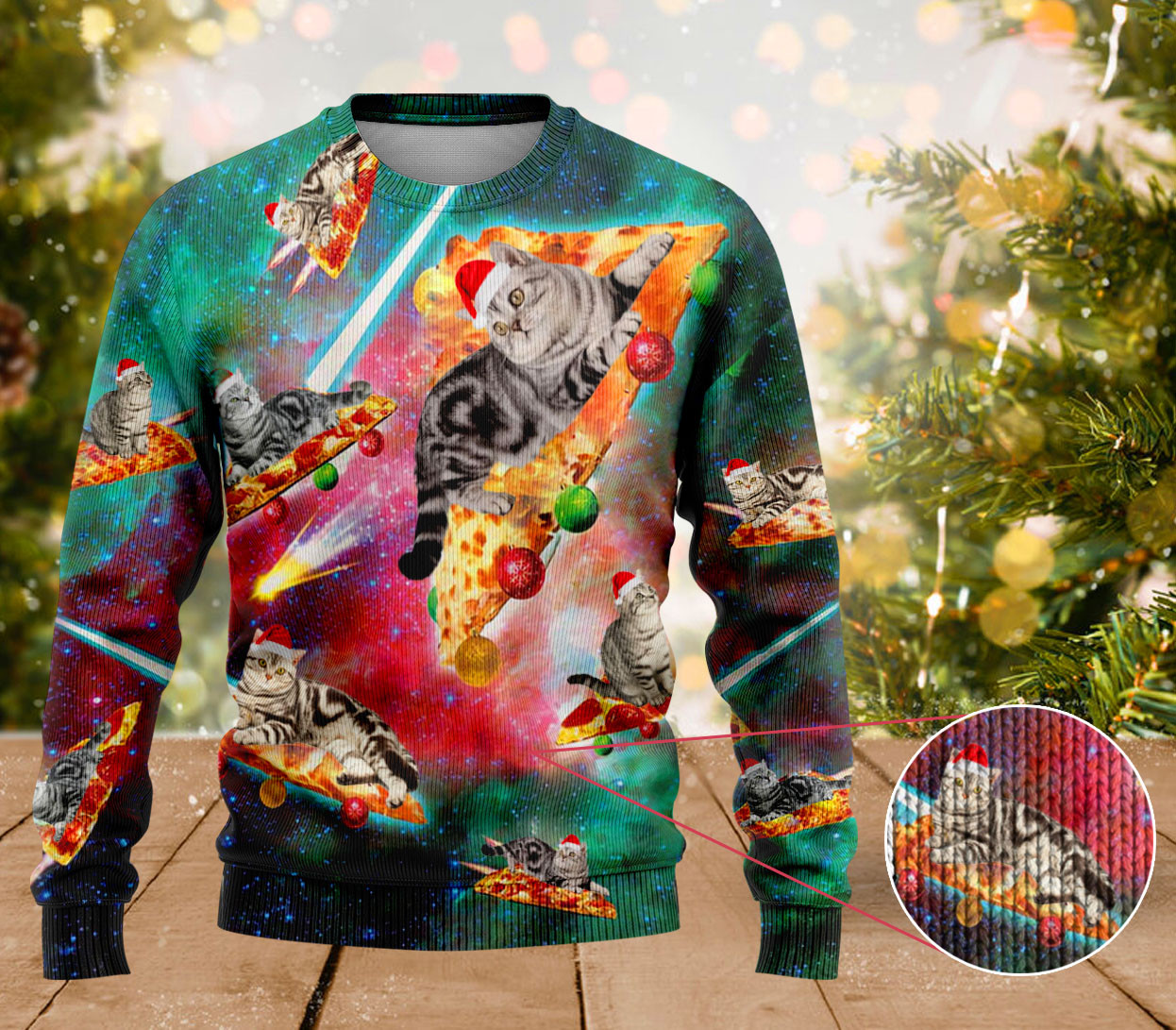 American Shorthair Cat Pizza Ugly Christmas Sweater Cat Lover Hilarious Christmas Sweaters