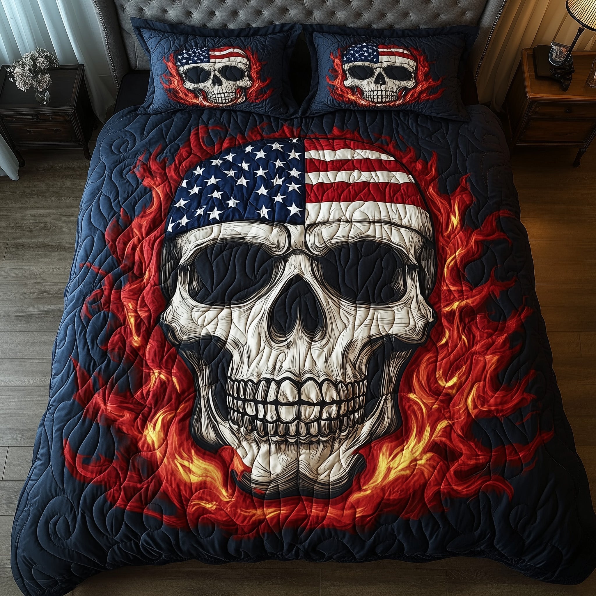 American Skull Duvet Cover Set Easter Merch Gift