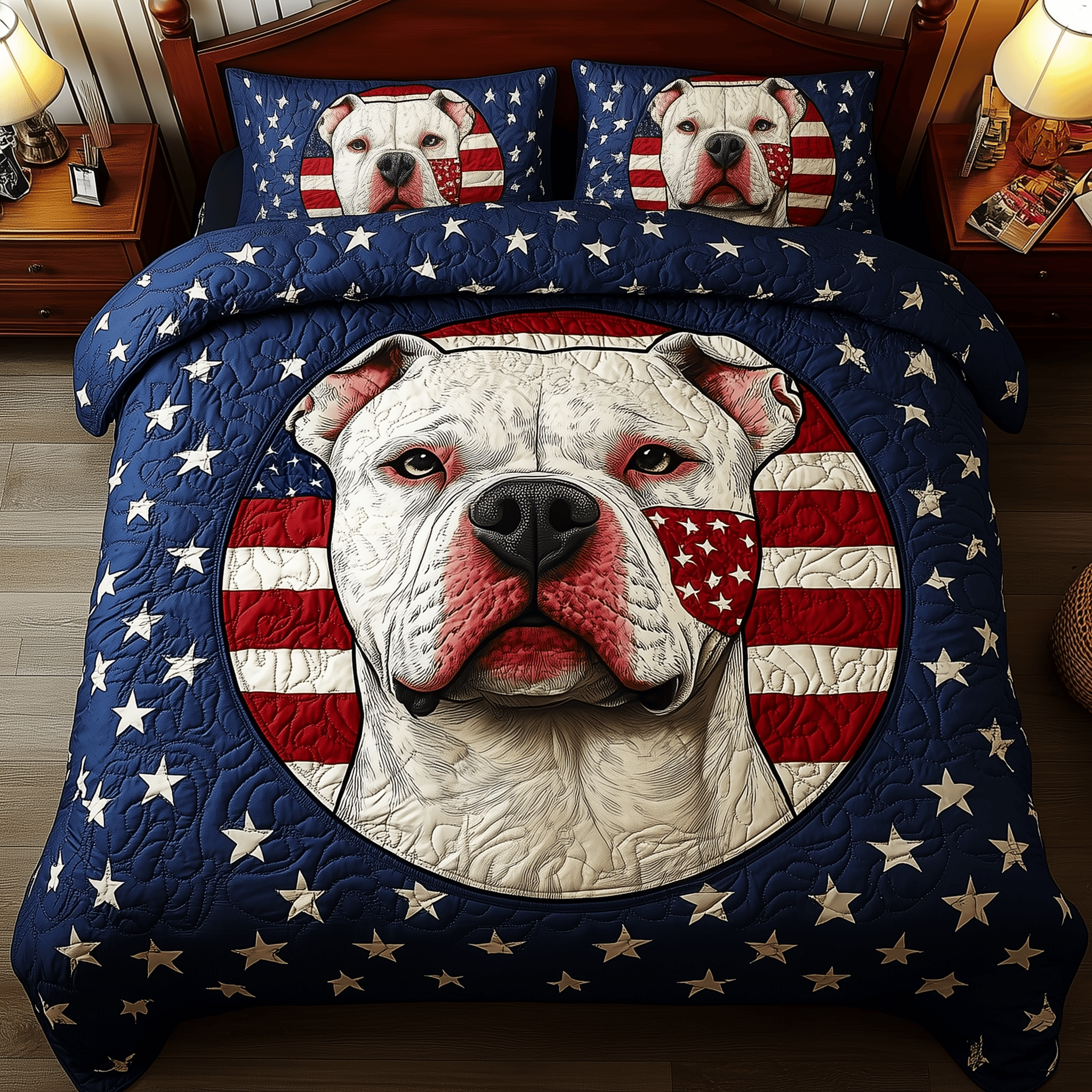 American Spirit Pitbull Quilted Bedding Set Christmas Bedding Set Gift Experiences For Couples