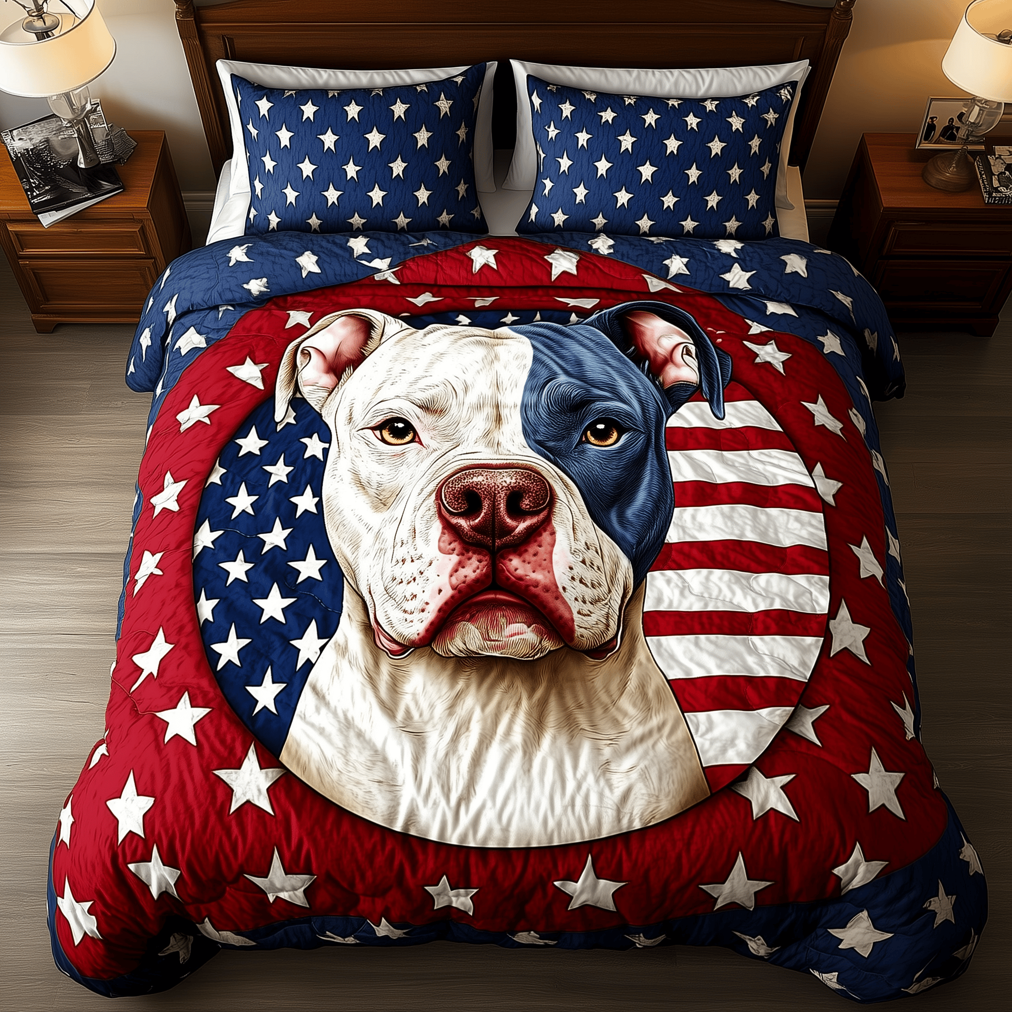 American Spirit Pitbull Quilted Bedding Set Christmas Bedding Set Gifts For Couples Who Have Everything