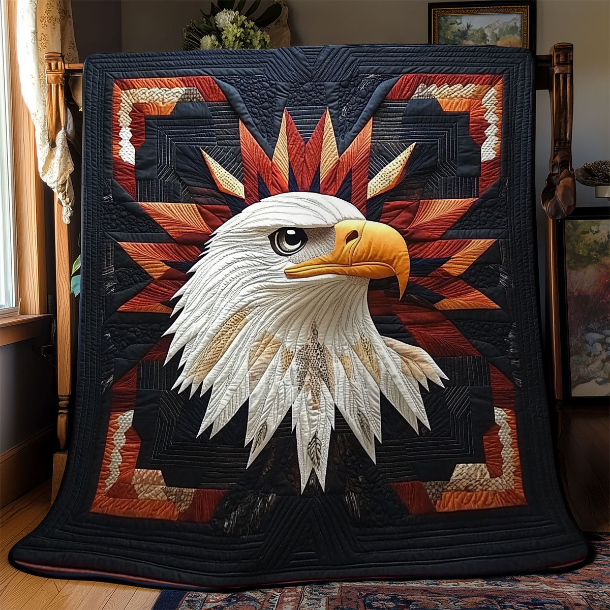 American Spirit Quilt Blanket Patriotic Tribal American Flag Country Pride Gifts