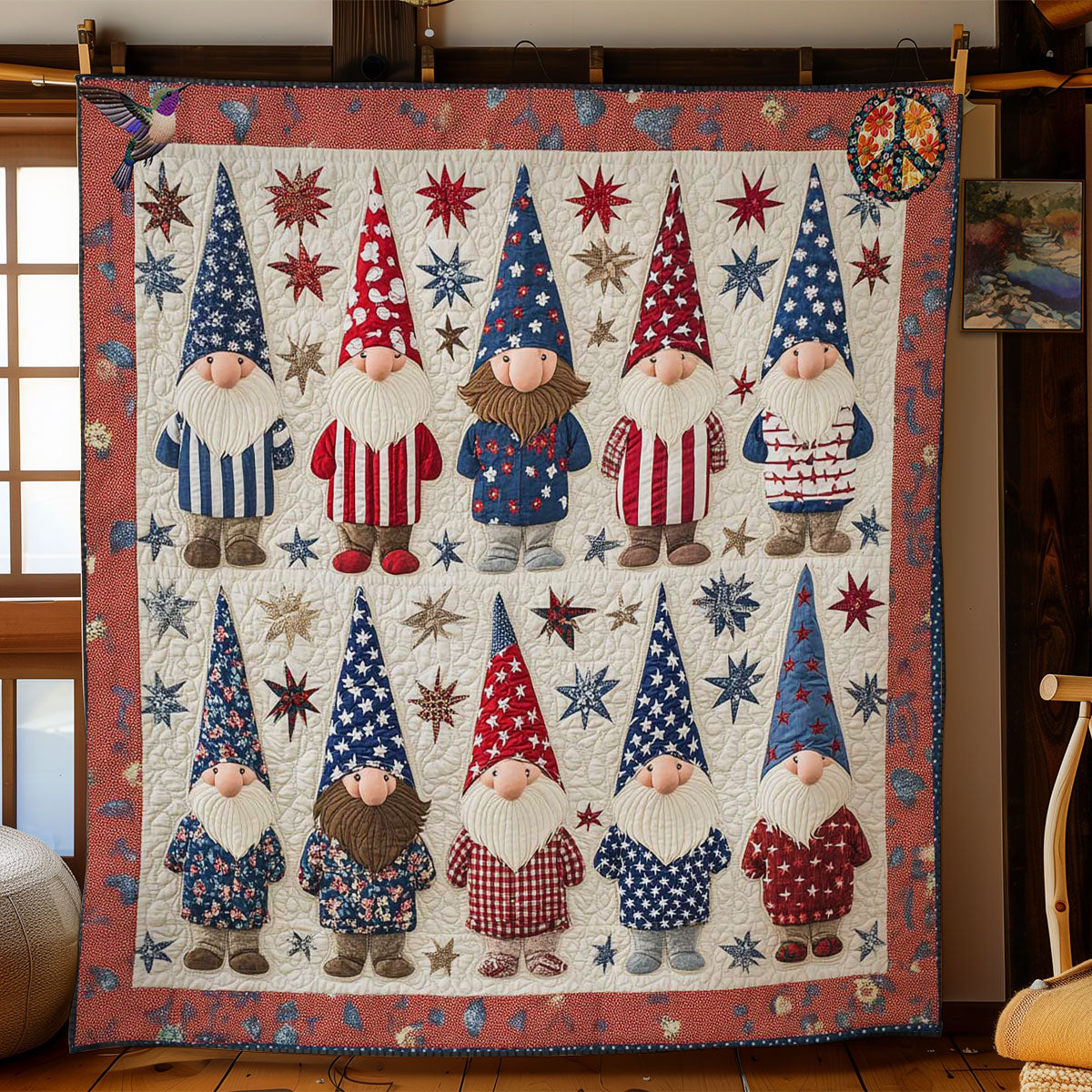 American Star Gnome Quilt Blanket Patriotic Country Gifts For Gnome Lovers