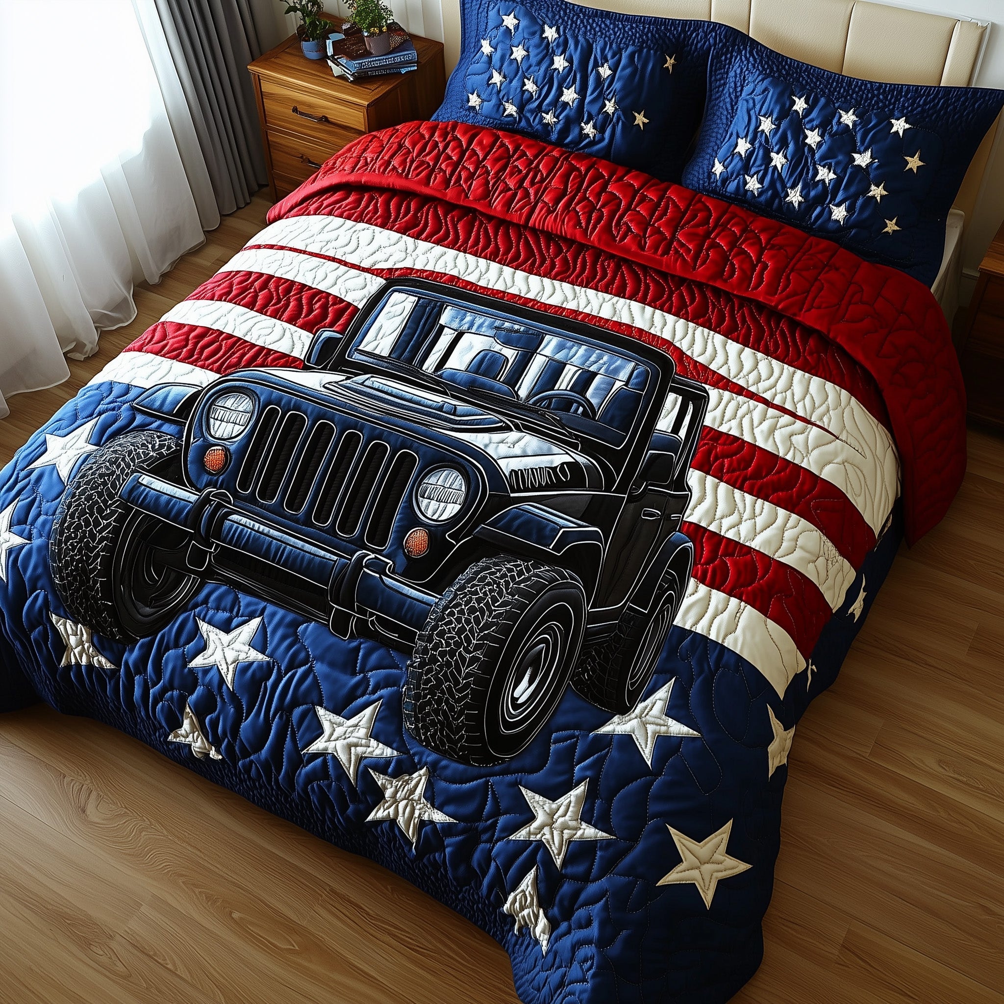 American Steel Quilted Bedding Set Duvet Cover Merchandise Gifts For Jeep Owners