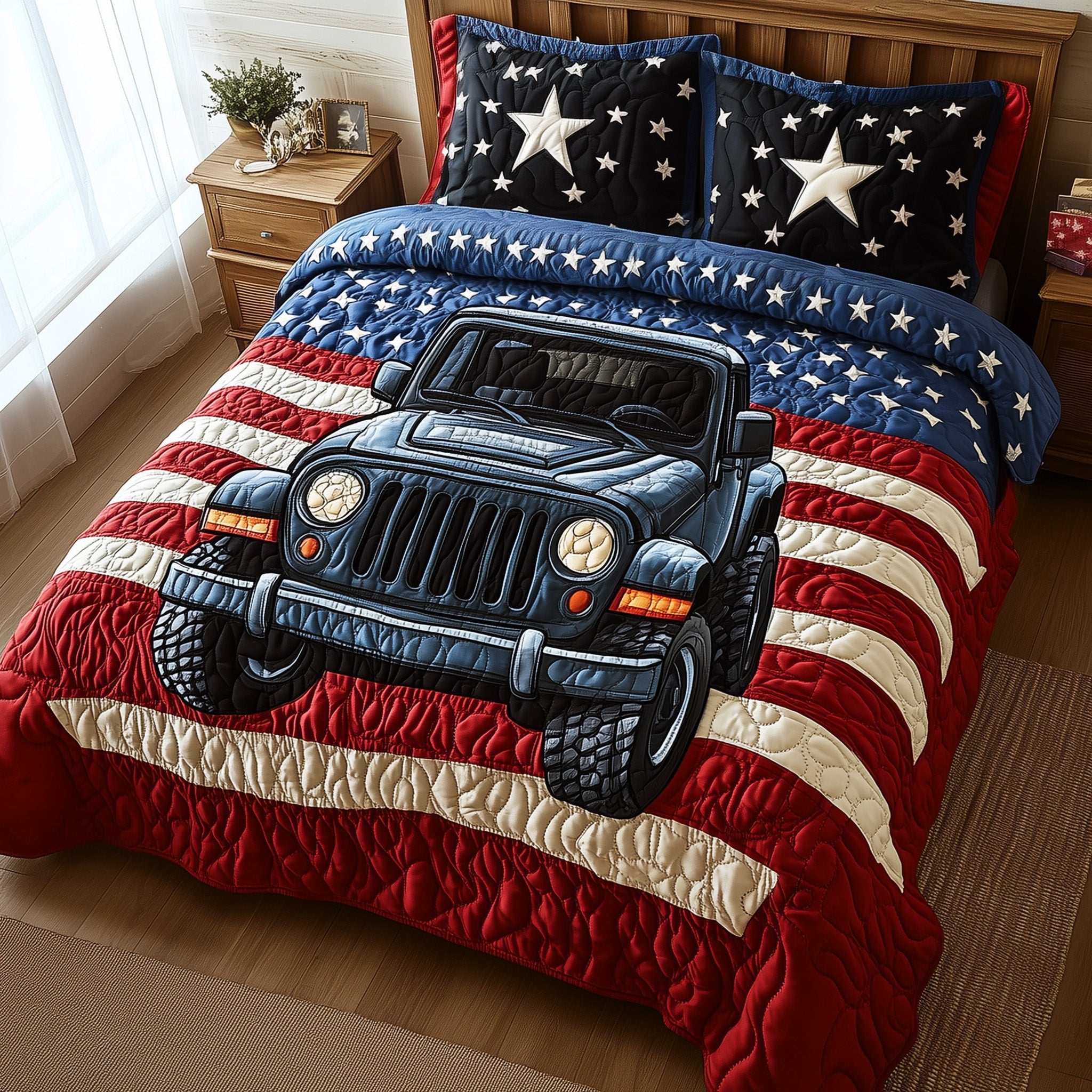 American Steel Quilted Bedding Set Duvet Cover Merchandise Jeep Gift Ideas