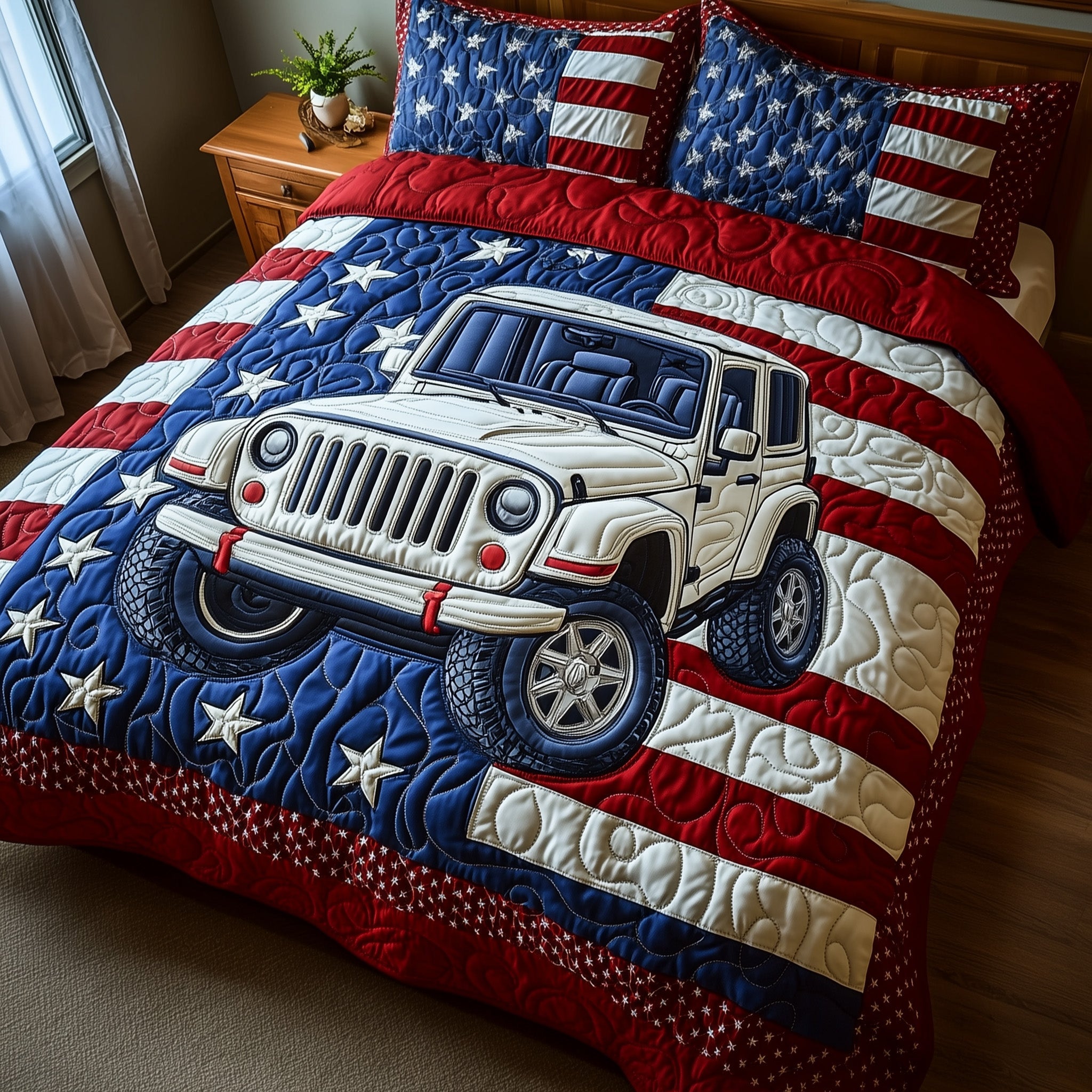 American Steel Quilted Bedding Set Duvet Cover Merchandise Jeep Stuff For Her