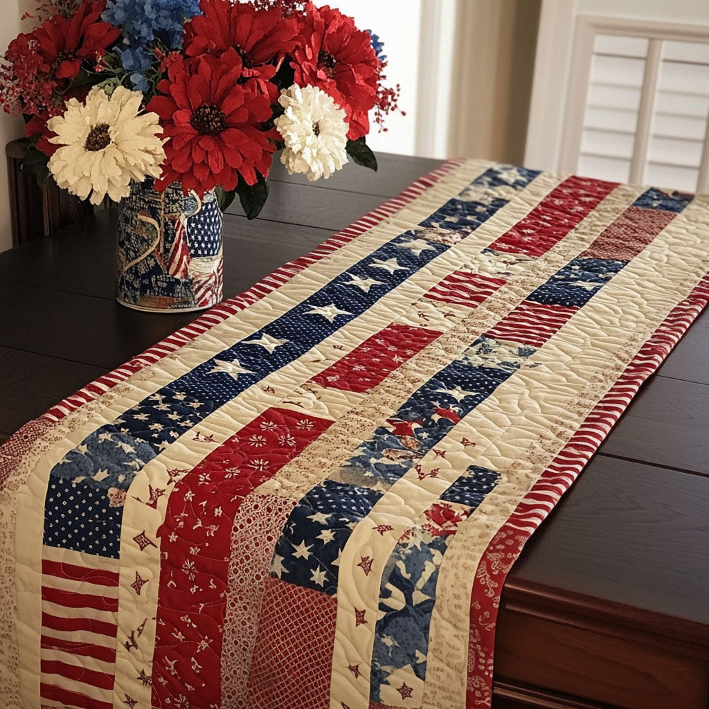 American Threads Quilted Table Runner Dinner Table Decor Patriotic Themed Gifts