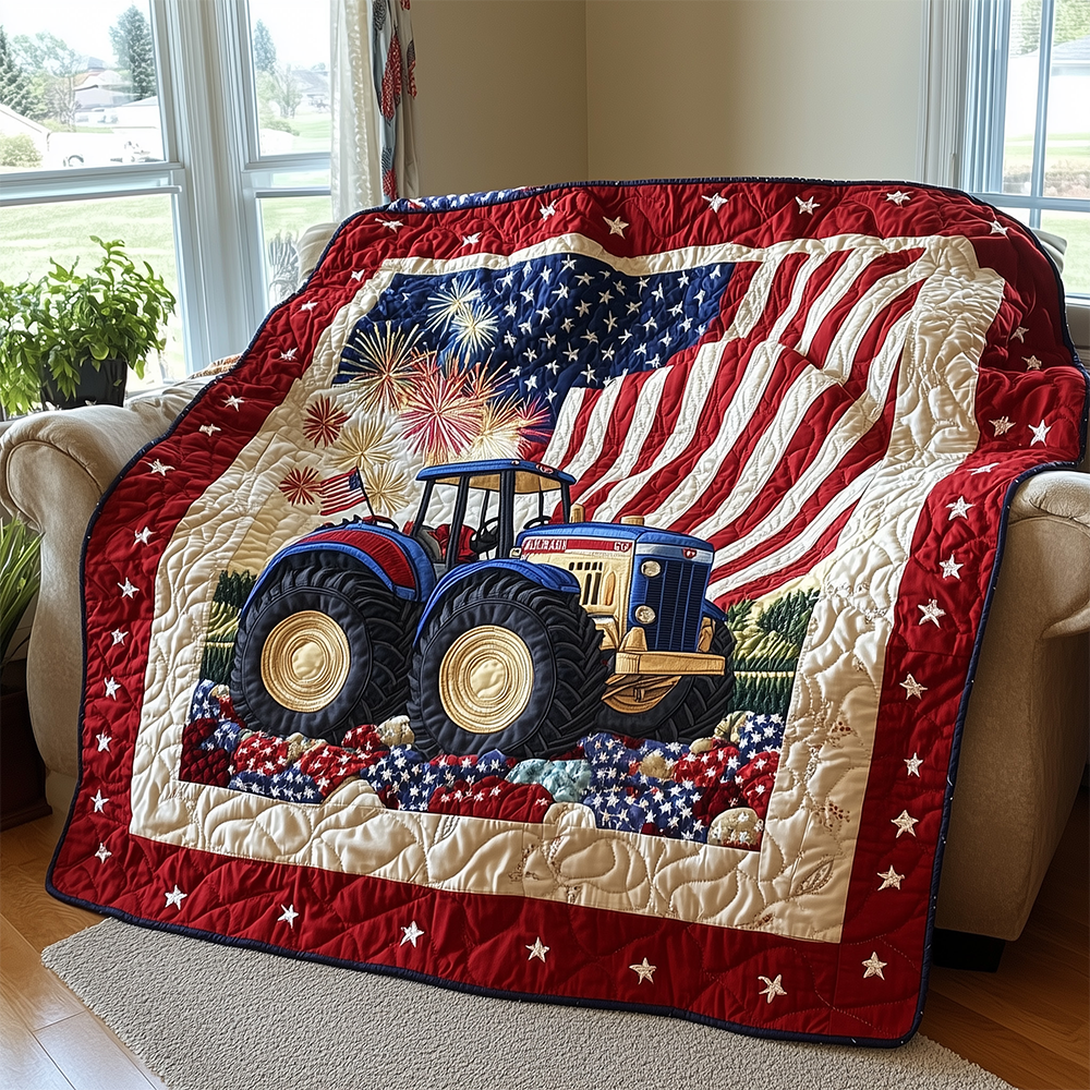 American Tractor Machine Quilted Blanket Patriotic Farm Tractor Gifts For Him