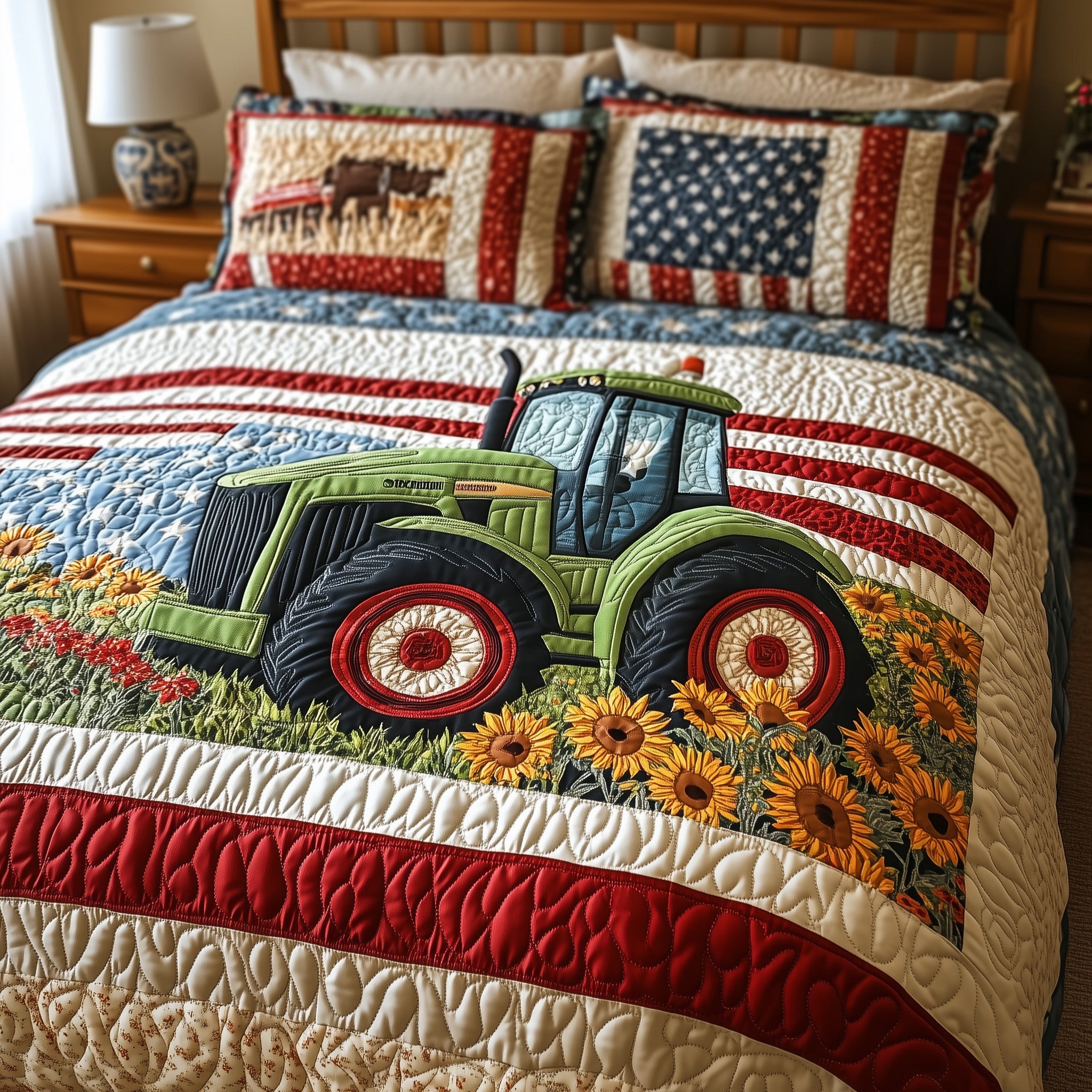 American Tractor Quilted Bedding Set Duvet Cover Merchandise Tractor Gifts Adults