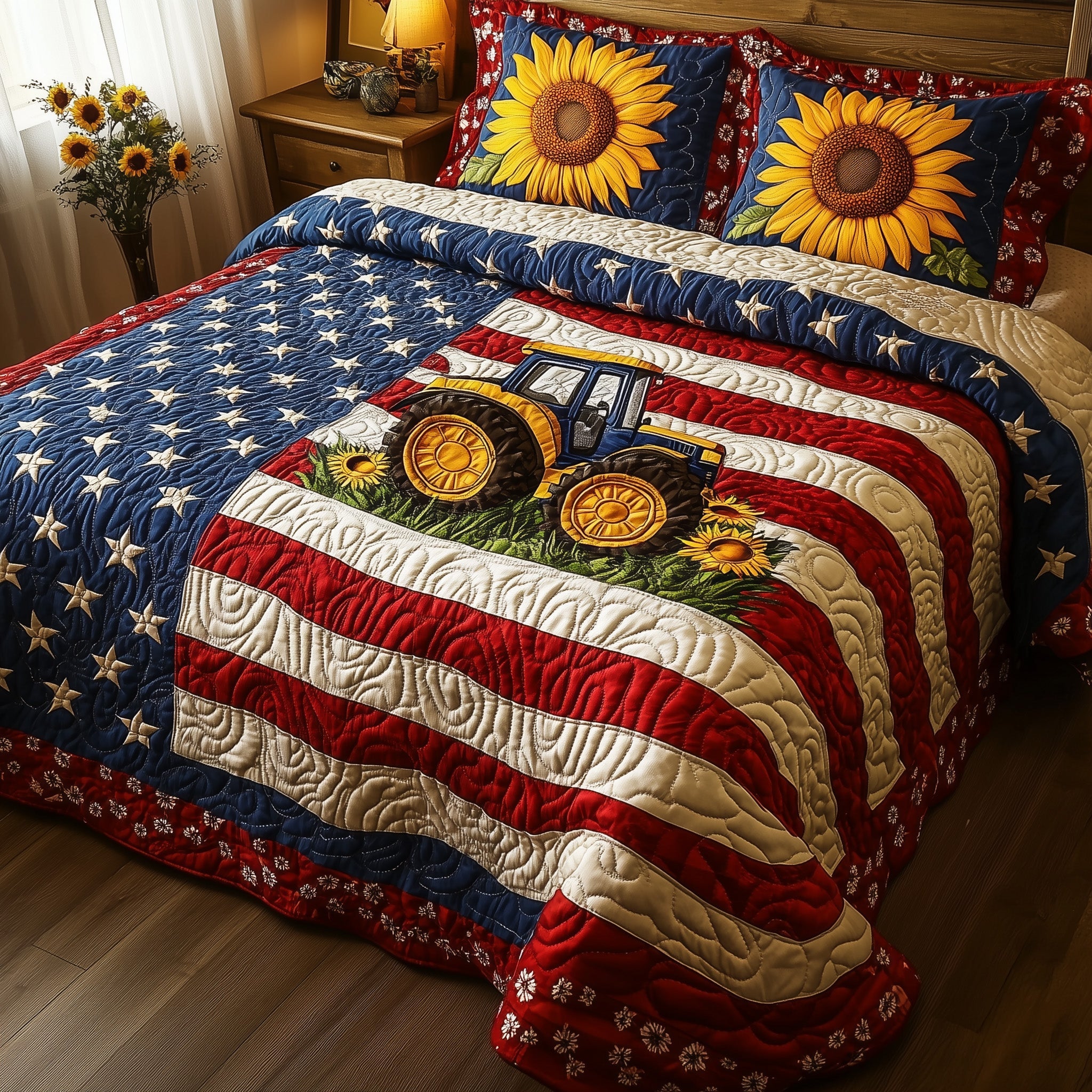 American Tractor Quilted Bedding Set Duvet Cover Merchandise Tractor Themed Gifts