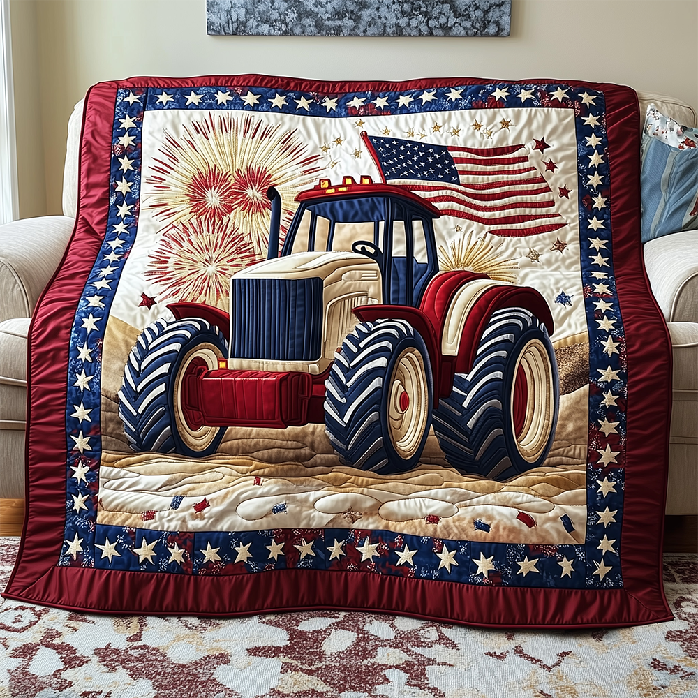 American Tractor Retro Quilted Blanket USA Flag Farmer Tractor Gifts For Him
