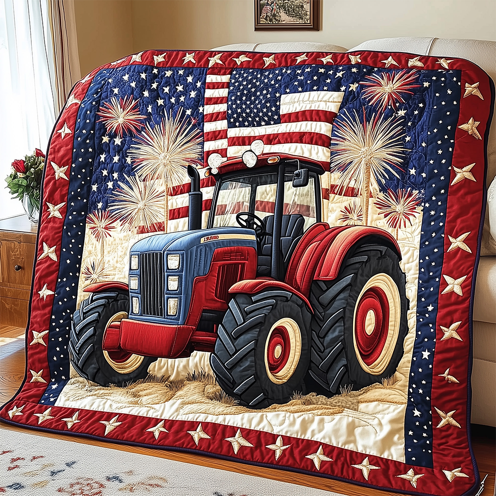 American Tractor Stylish Quilted Blanket Red Farm Vehicle Patriotic Farmer Tractor Gifts