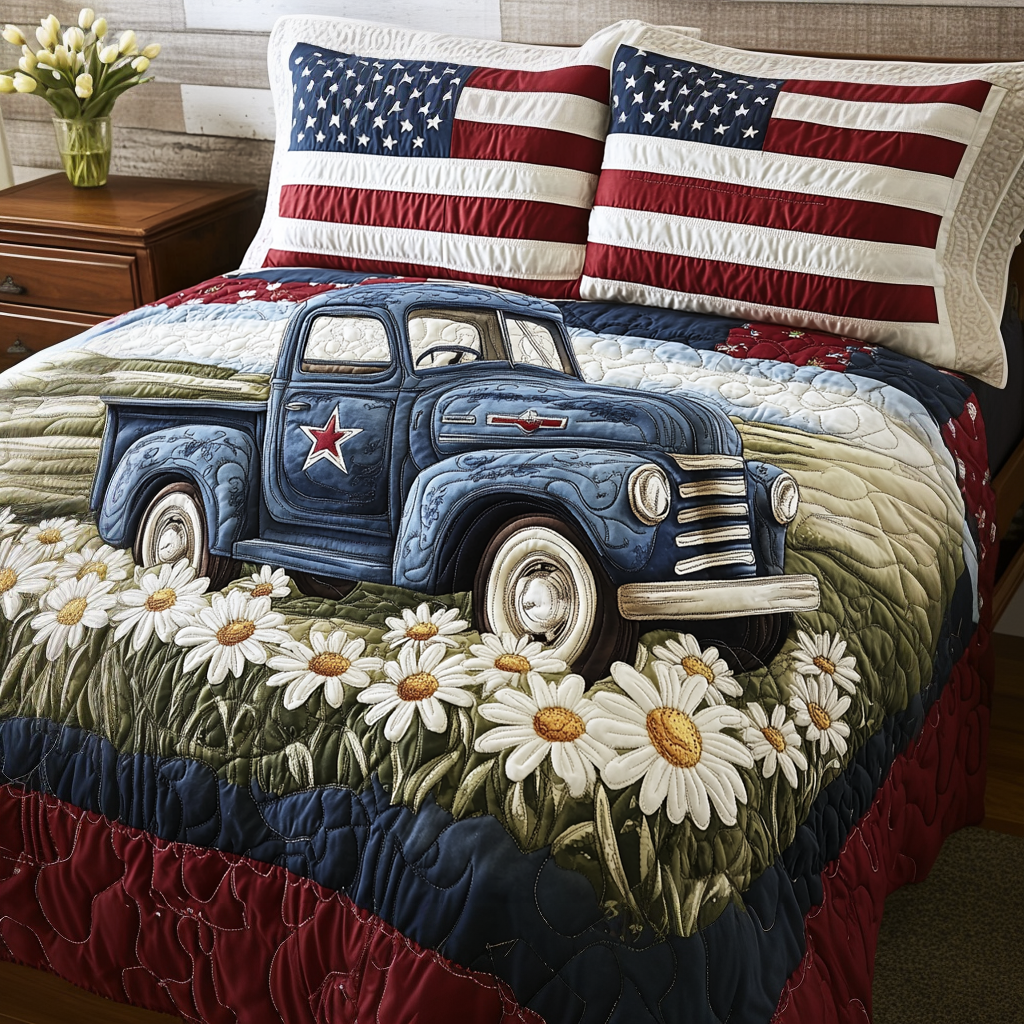 American Truck Quilted Bedding Set Bed Decorations Patriotic Gift Items