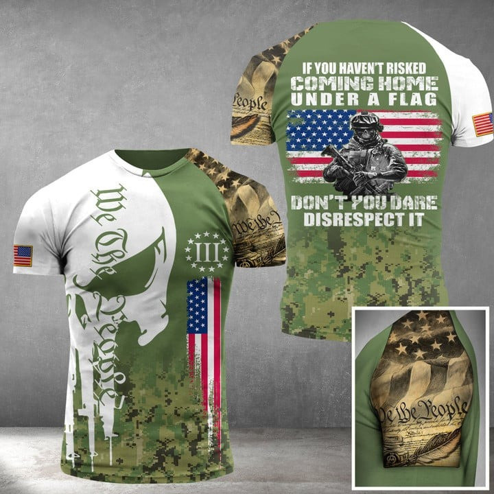 American Veteran Don't You Dare Disrespect It T-Shirt We The People Skull Apparel Gifts For Dad