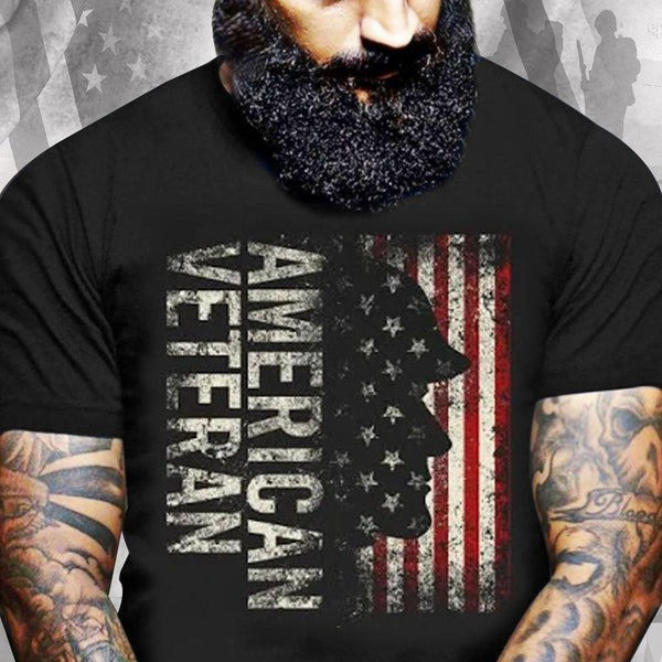 American Veteran Merch Black T-Shirt United States Flag Best Gifts For Veterans
