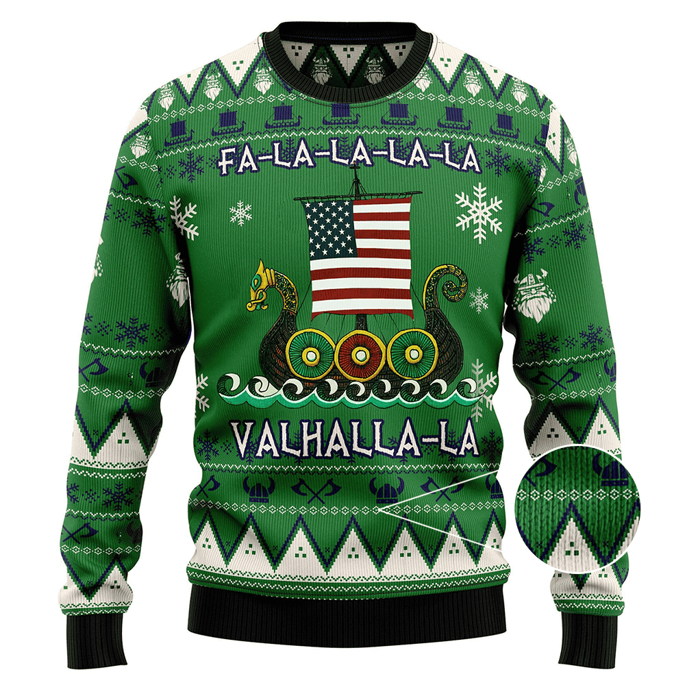 American Viking Ugly Christmas Sweater Fa La La La Valhalla Sweater