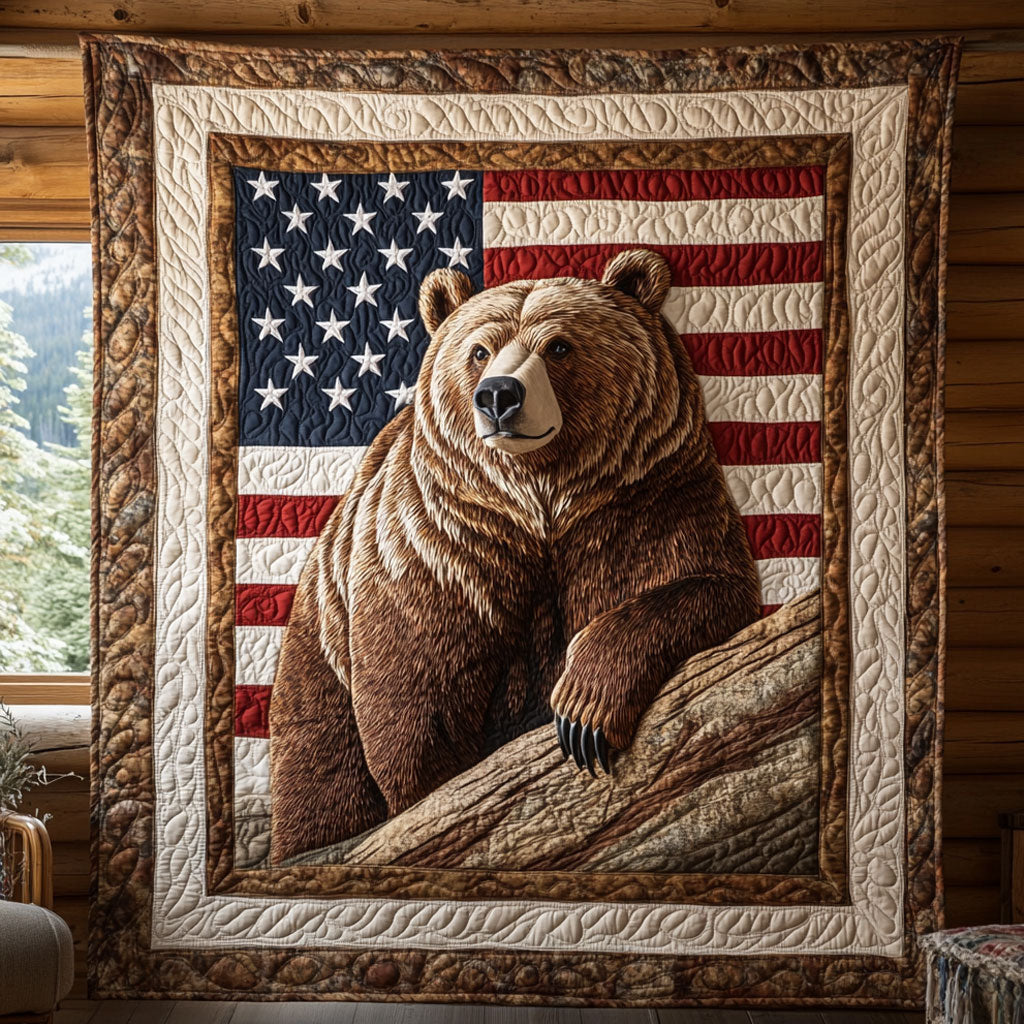 American Wild Quilt Blanket American Flag Patriotic Presents For Bear Lovers