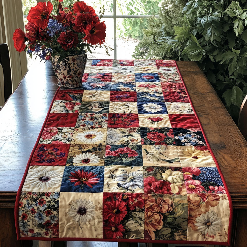 American Wildflowers Quilted Table Runner Holiday Runner Dining Patriotic Gift Ideas