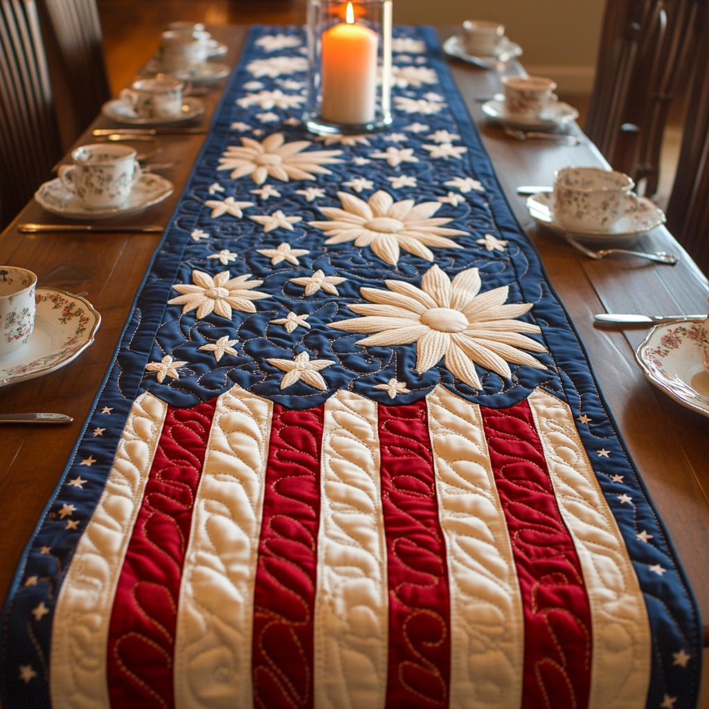 Americana Charm Quilted Table Runner Kitchen Decor Patriotic Presents