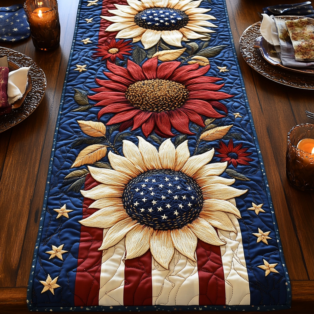 Americana Flower Quilted Table Runner Dining Room Decor Ideas Sunflower Theme Gifts