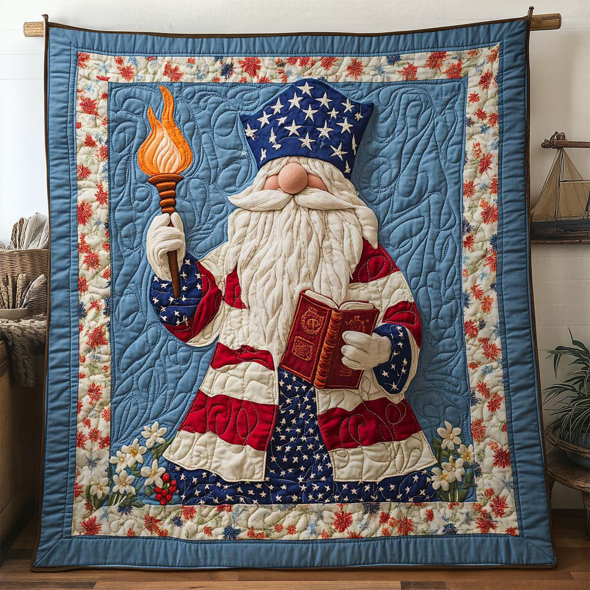 Americana Gnome Quilt Blanket American Flag Best Gnome Gifts