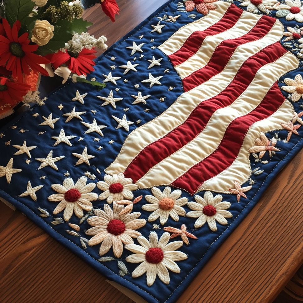 Americana Pride Quilted Table Runner Dinner Table Decor Ideas Patriotic Gifts For Her