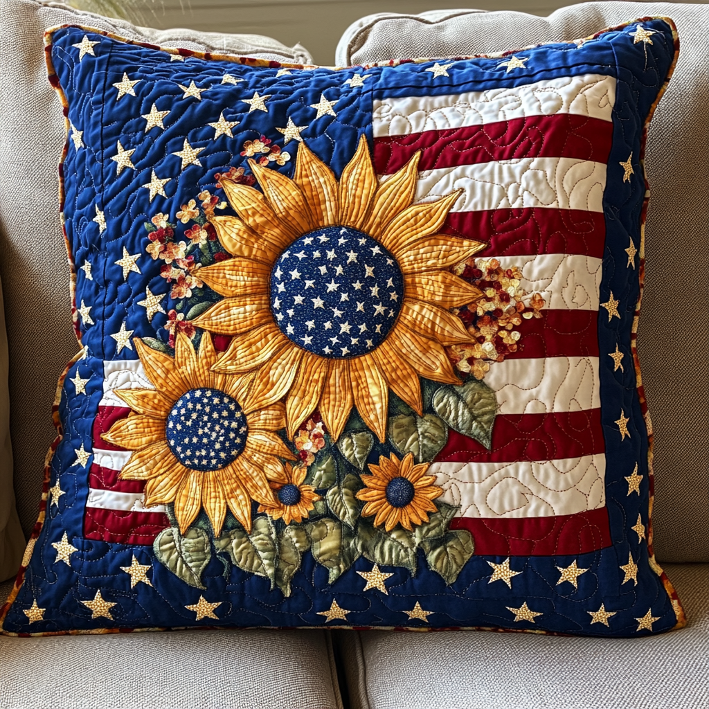 Americana Sunflower Quilted Pillow Case Holiday Throw Pillow Covers Sunflower Gift Items