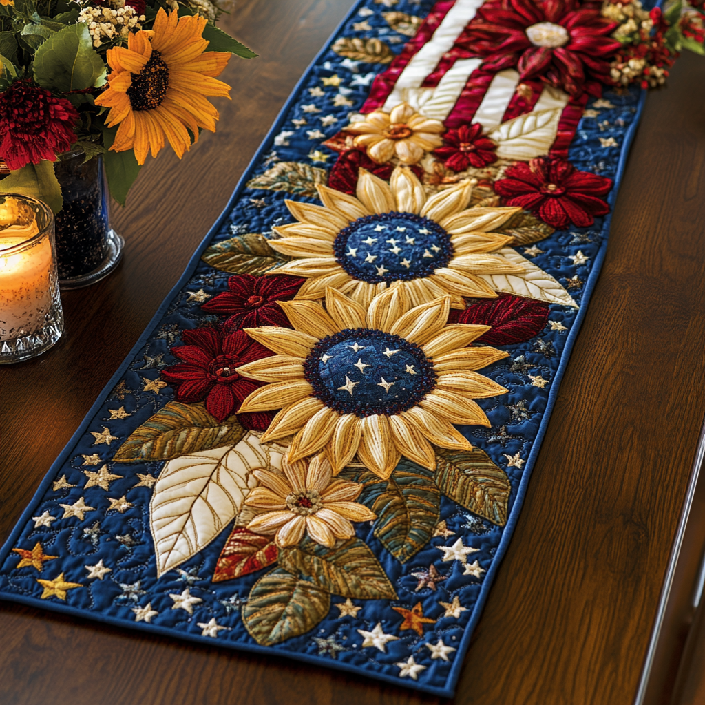 Americana Sunflower Quilted Table Runner Kitchen Table Decor Ideas Sunflower Presents