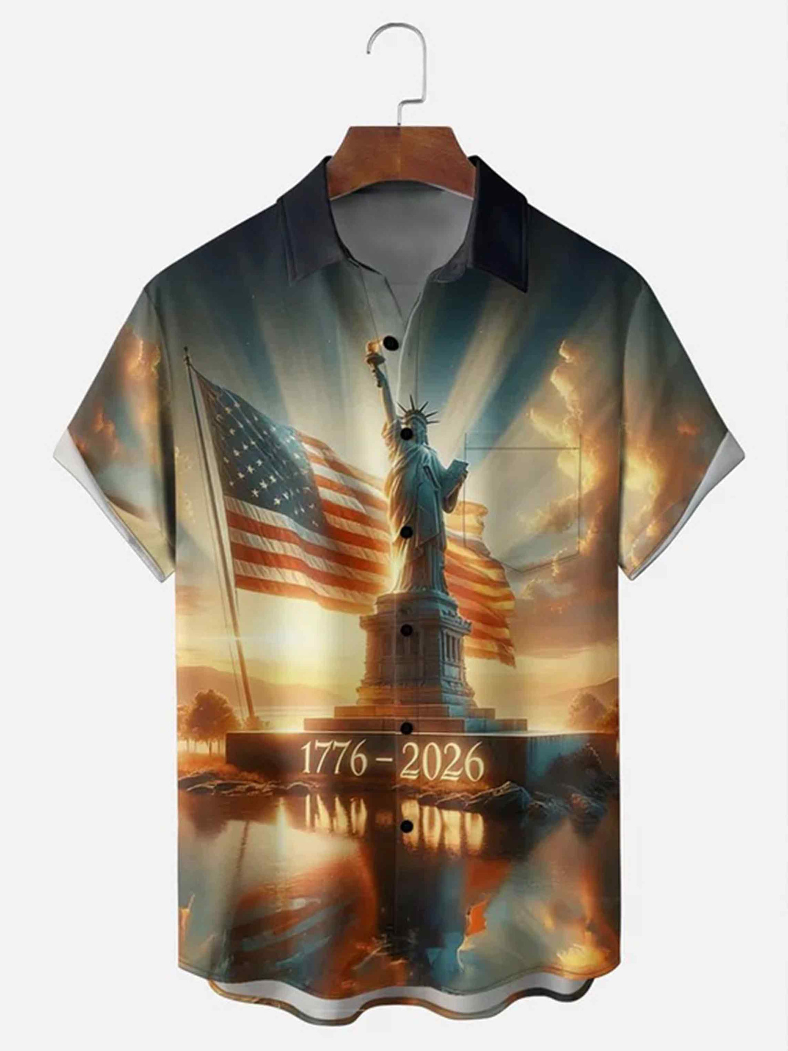 America's 250th Anniversary Button Shirt Patriotic Statue of Liberty Clothing Gift For Men