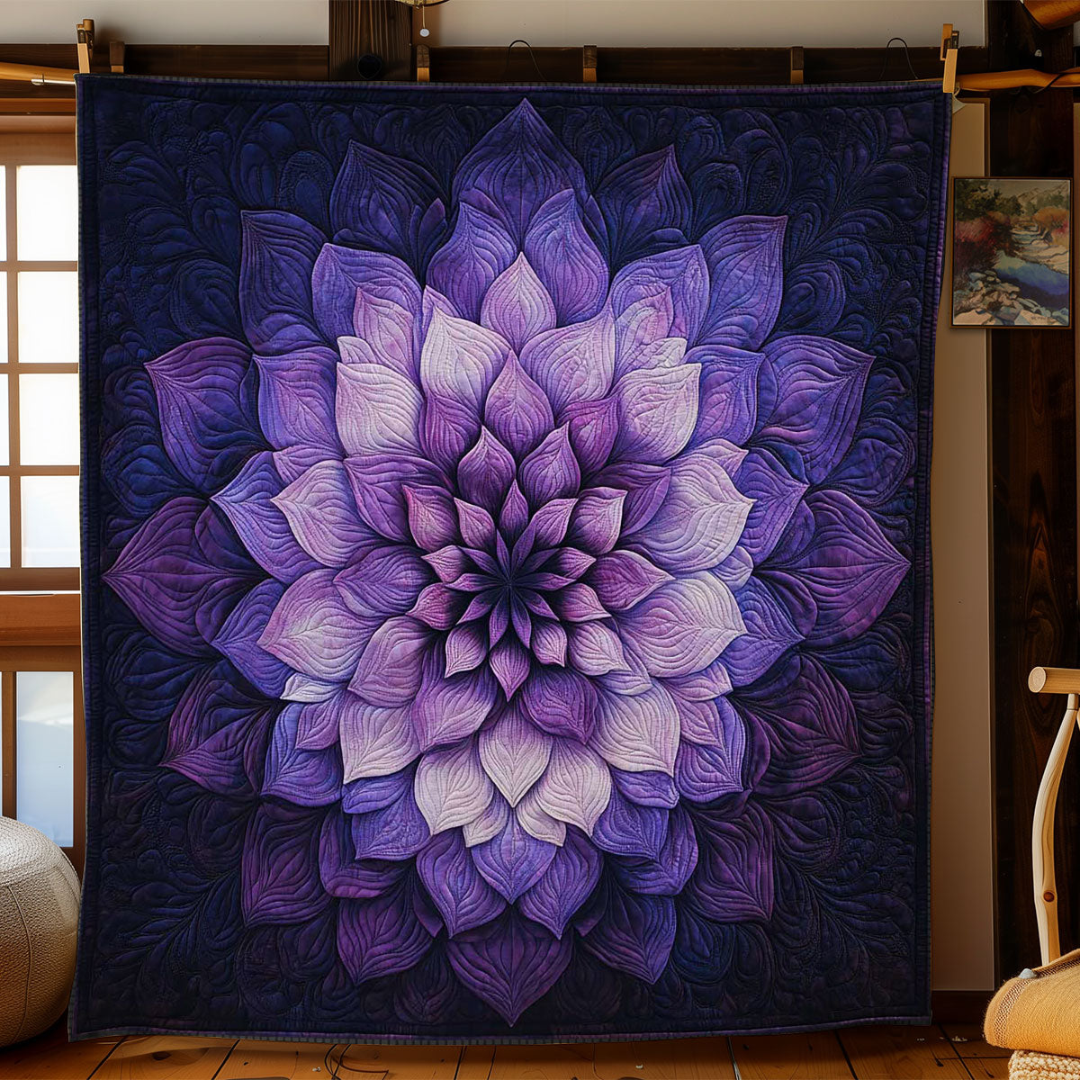Amethyst Bloom Quilt Blanket Elegant Mandala Floral Gifts For Her