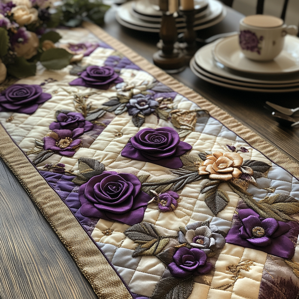 Amethyst Bloom Quilted Table Runner Dining Table Decor Ideas Presents For Flower Lovers
