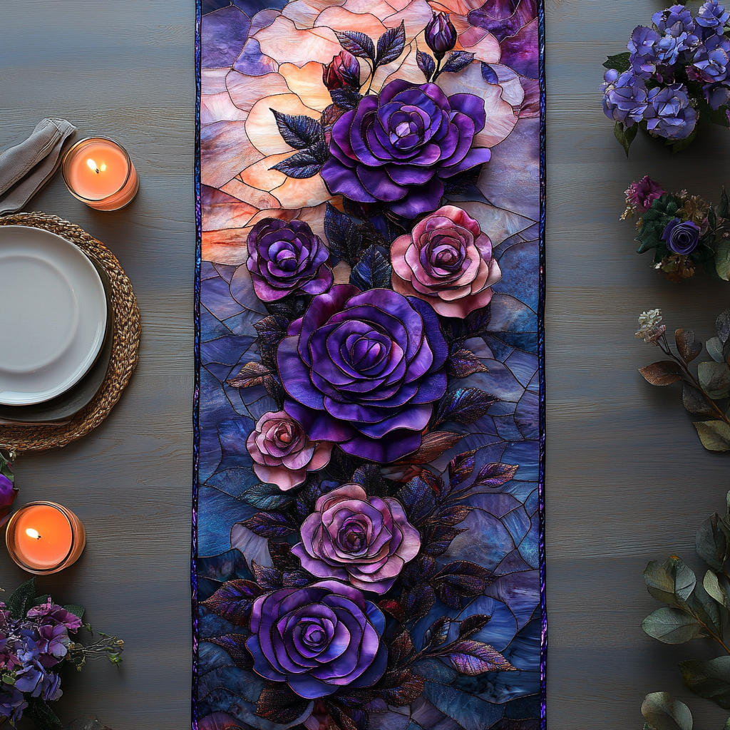 Amethyst Bloom Quilted Table Runner Floral Table Cover Best Friend Birthday Gifts