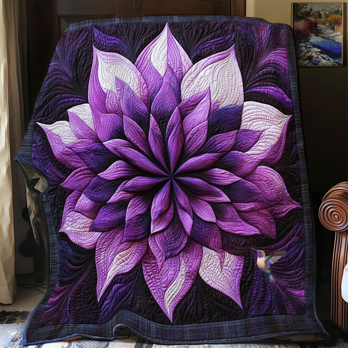 Amethyst Blooming Star Quilt Blanket Elegant Mandala Floral Gifts For Women