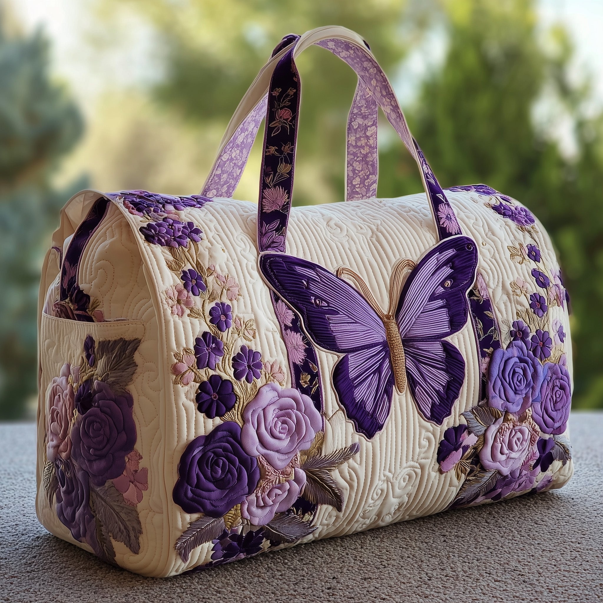 Amethyst Butterfly Quilted Duffle Bag For Carry On Use