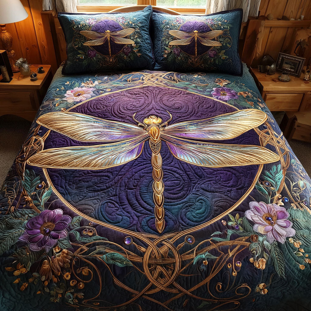 Amethyst Dawn Quilted Bedding Set Bed Decor Great Dragonfly Lover Gifts