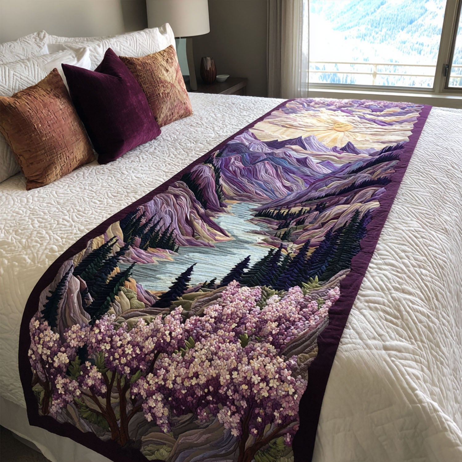 Amethyst Fields Quilted Bed Runner Bed Decorations Christmas Floral Gifts