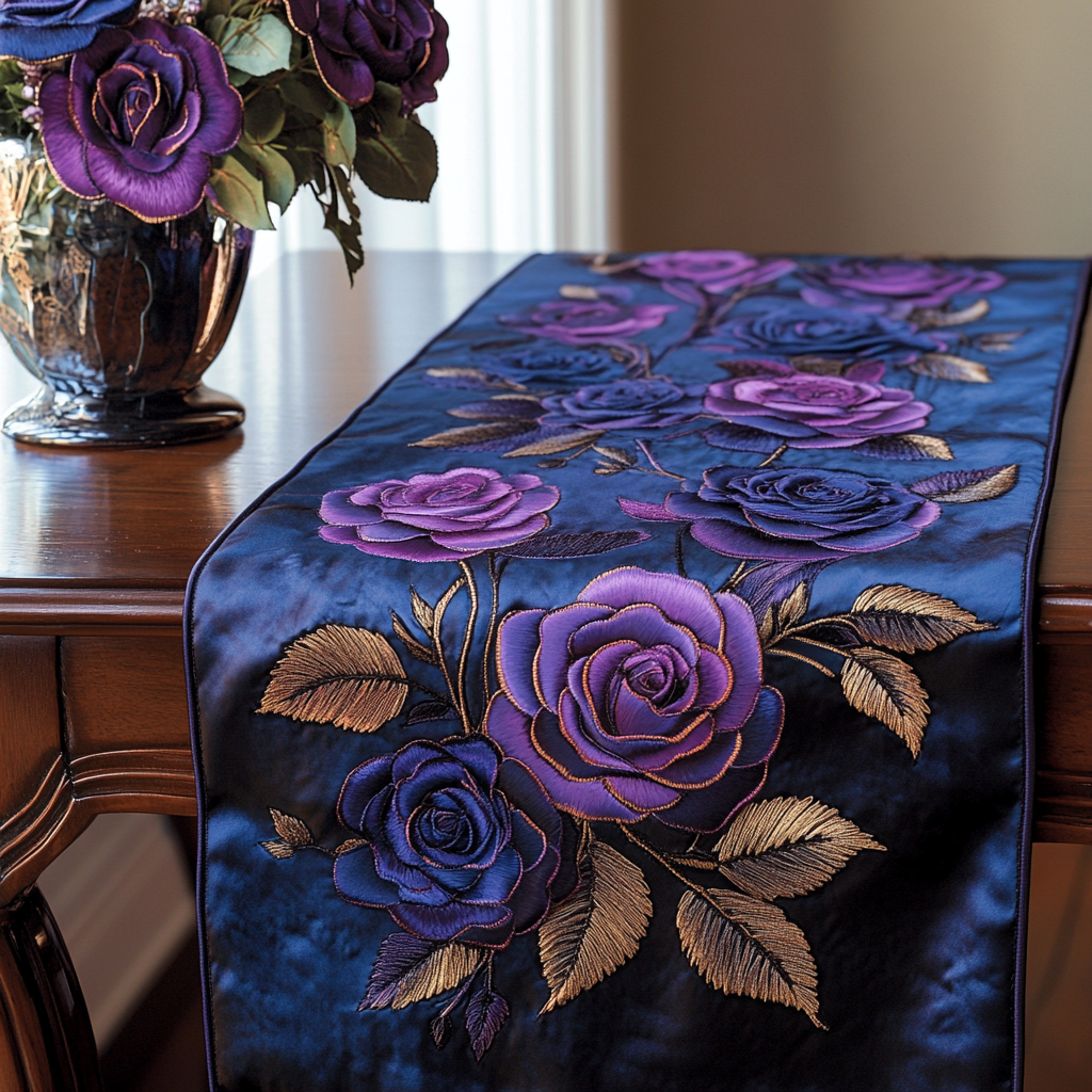 Amethyst Garden Quilted Table Runner Purple Floral Table Runner Christmas Flower Gifts