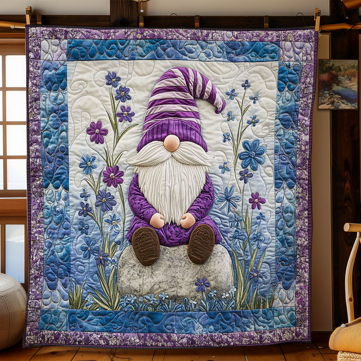 Amethyst Gnome Quilt Blanket Spring Lavender Garden Cozy Gifts For Gnome Lovers
