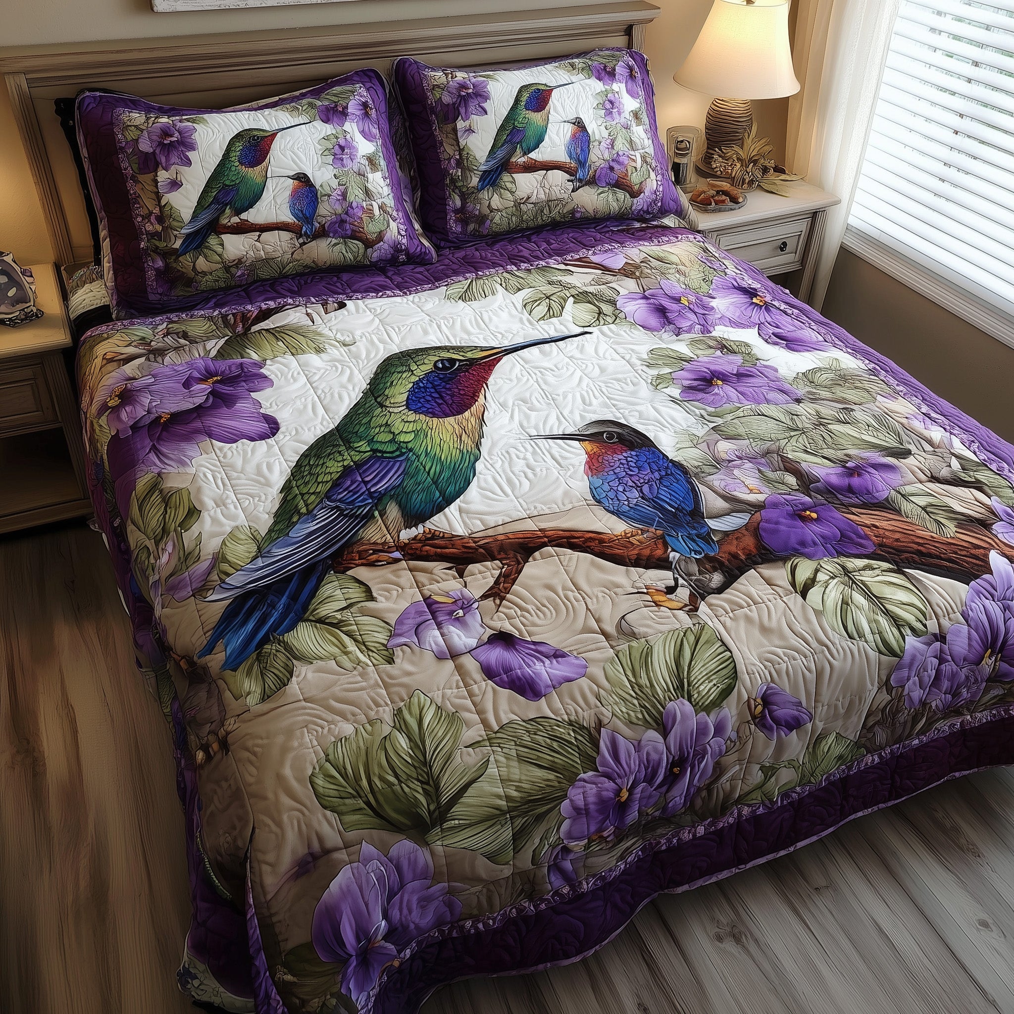 Amethyst Hummingbird Love Quilted Bedding Set Duvet Cover Bedspread Hummingbird Gifts For Dad