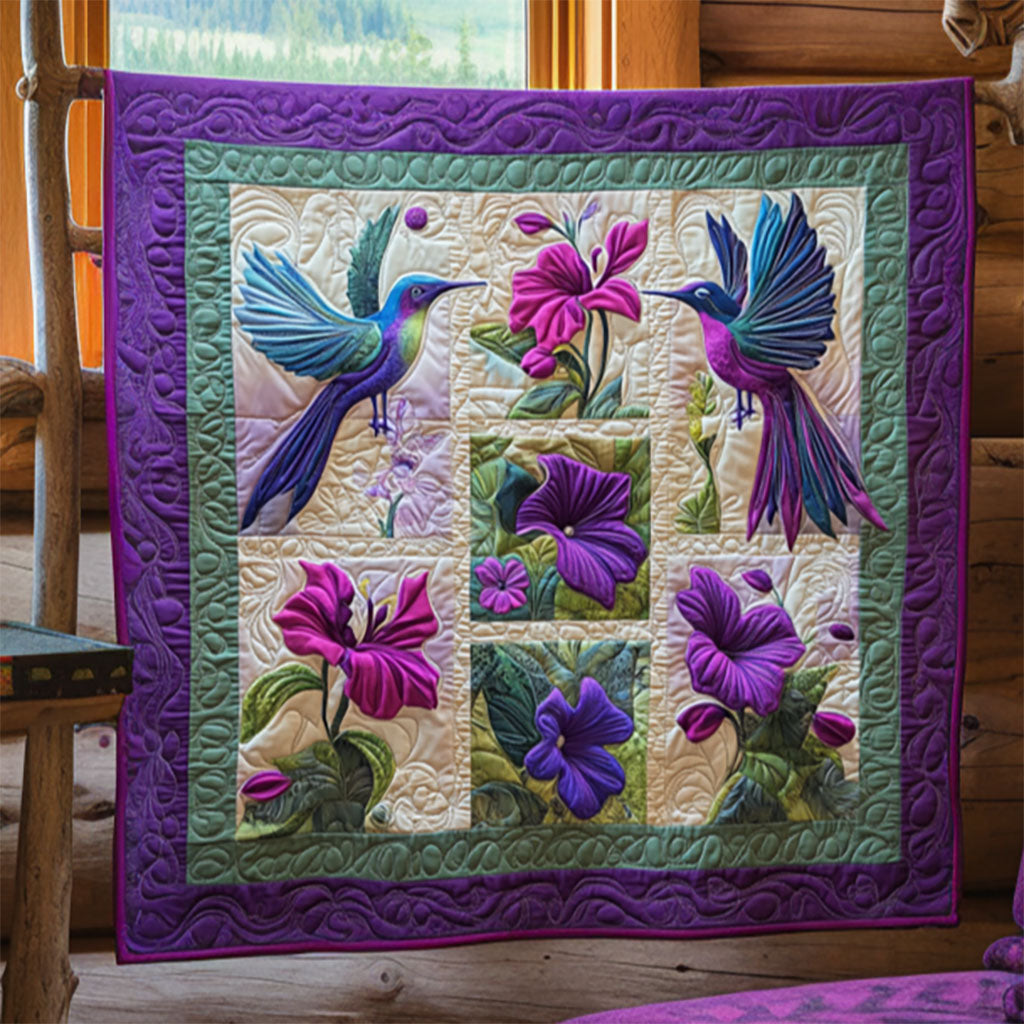 Amethyst Hummingbirds Quilt Blanket Spring Lavender Cozy Gifts For Hummingbird Lovers