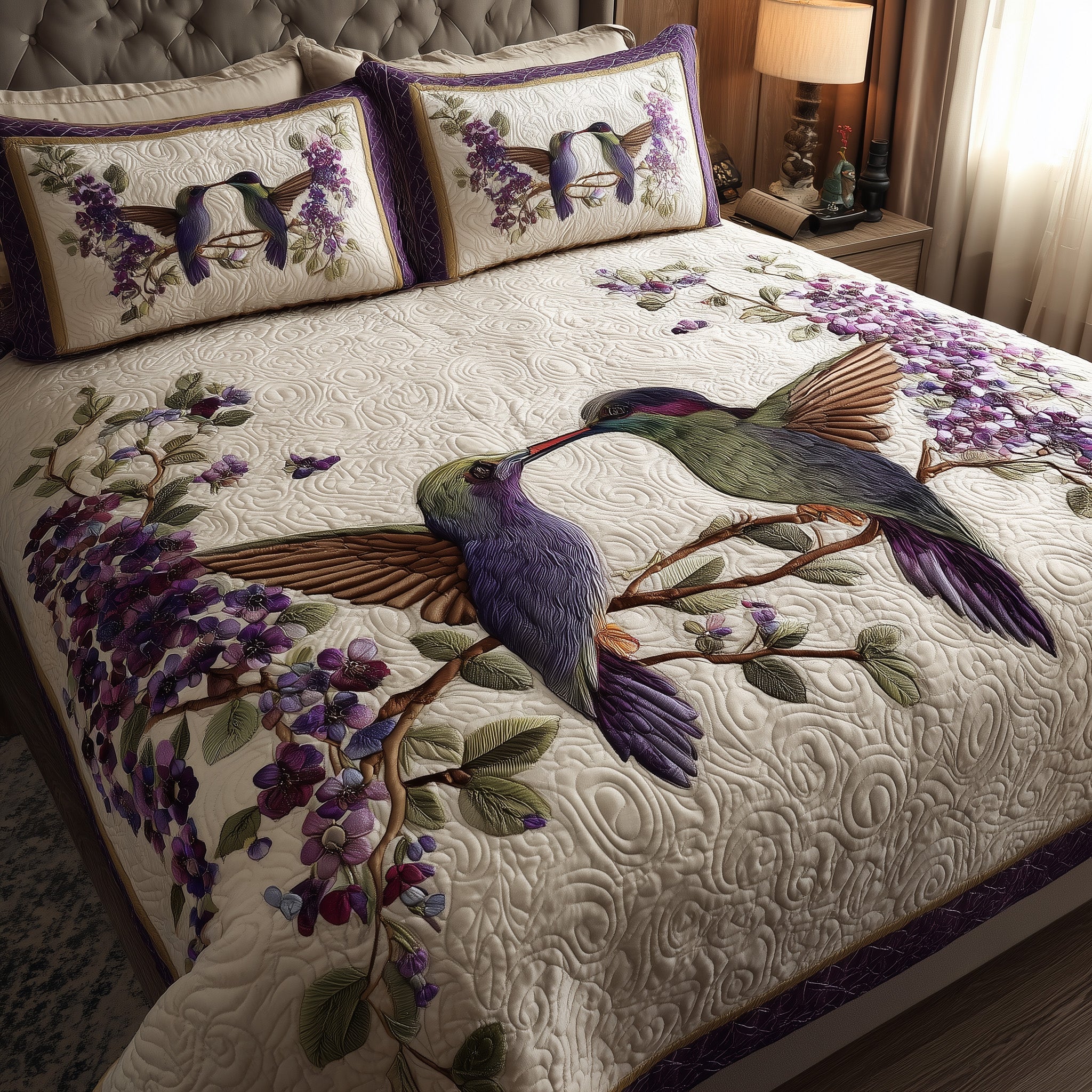 Amethyst Love Quilted Bedding Set Duvet Cover Bedspread Hummingbird Mother's Day Gifts