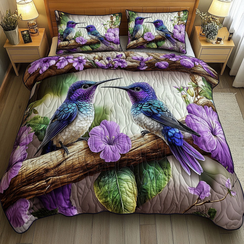 Amethyst Lovebirds Quilted Bedding Set Queen Size Quilt Romantic Gift For Dad