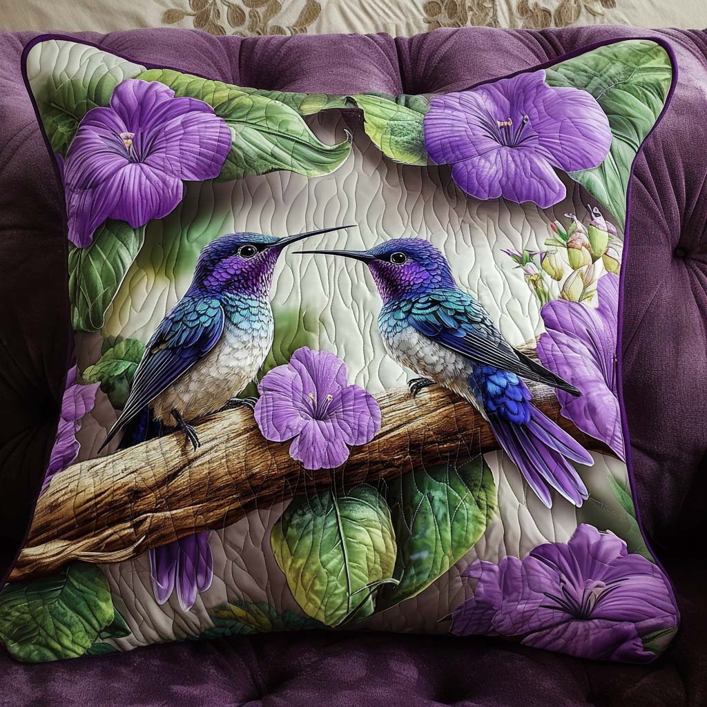 Amethyst Lovebirds Quilted Pillow Case Home Decor Unique Gift For Bird Lover