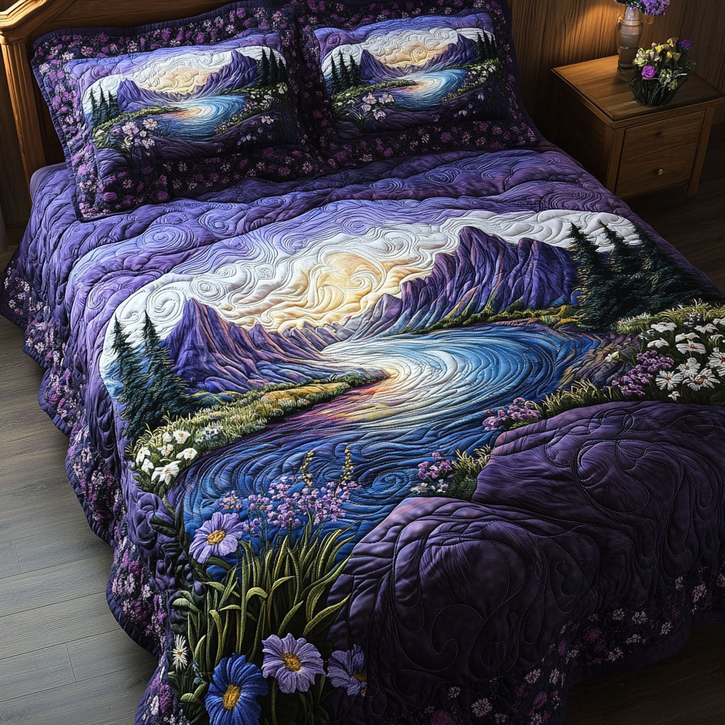 Amethyst Vista Quilted Bedding Set Best Bed Sheet Set Flower Lavender Gifts For Her