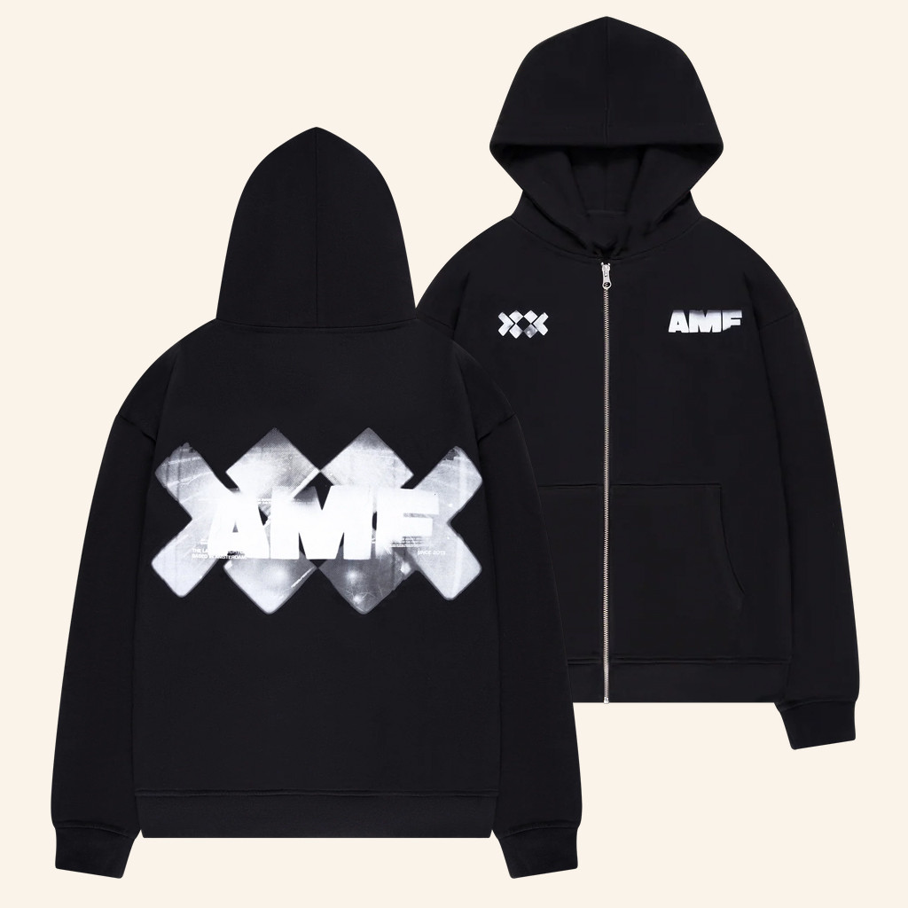 AMF Festival Merch AMF White Crosses Zip Hoodie 2025 Christmas Gift Ideas For Dad