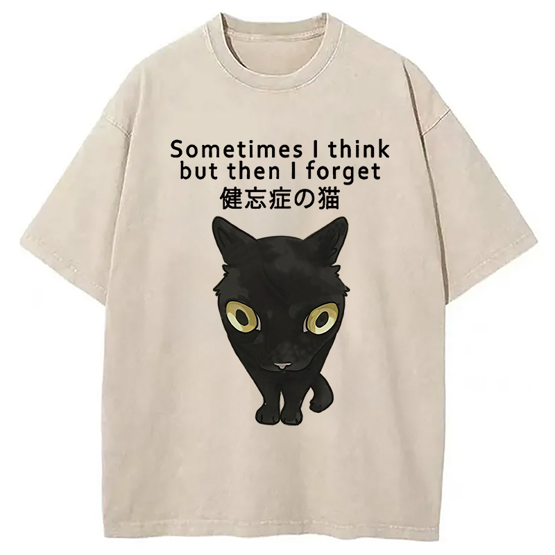 Amnesiac Cat Washed T-Shirt Casual Oversized Outfit Style Gifts For Friends